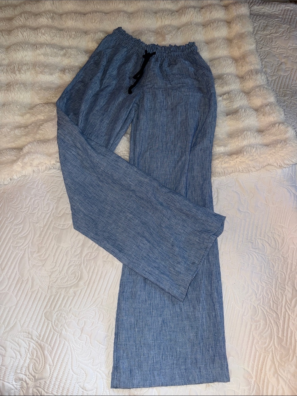 Ci Sono Relaxed Wide-Leg Pants in Heather Blue with Drawstring